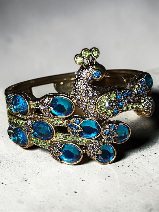 Jewelry - Nwot Gold Peacock Cuff Bracelet with Blue and Green Crystals